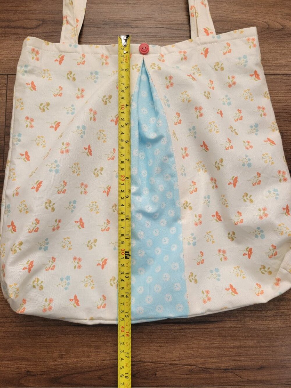 NEW handmade tote/market bag pleated contrasting fabric lined; blue orange flora - Picture 8 of 9